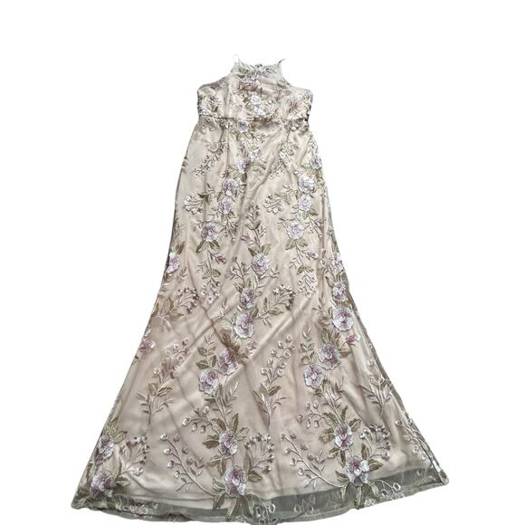 Adrianna Papell Blush Floral Embroidered Halter Gown - Size 12 - Picture 4 of 16